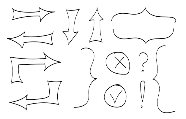 Met de hand getekende pijlen krabbels krullende lijnen met een penseel getekende krabbels vector