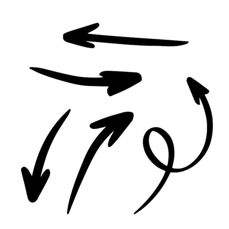 Vector met de hand getekende pijlen met viltpen eenvoudige pijlen geïsoleerd op witte achtergrond gemaakt met losse