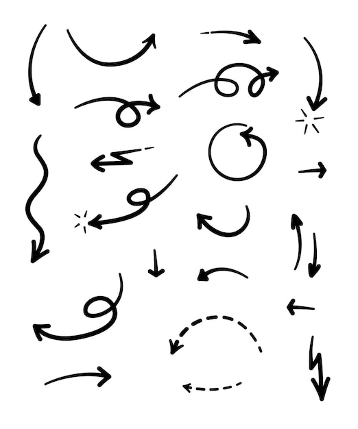 Met de hand getekende pijlen vector met doodle stijl geïsoleerd op witte achtergrond illustratie