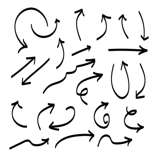 Met de hand getekende pijlvector-iconen set Moderne eenvoudige pijlen Vector-illustratie