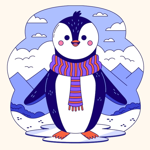 Vector met de hand getekende pinguïn cartoon illustratie