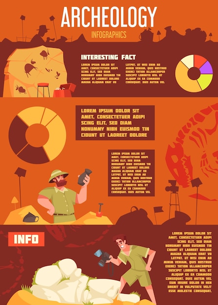 Vector met de hand getekende platte archeologische infografische sjabloon