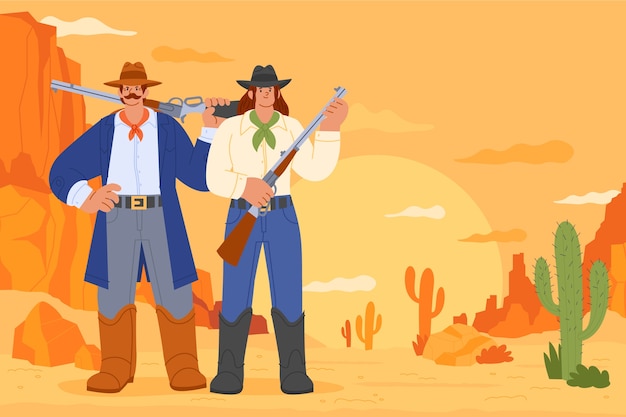 Met de hand getekende platte cowboy achtergrond