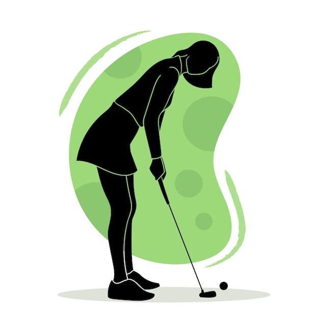 Vector met de hand getekende platte golfersilhouet illustratie