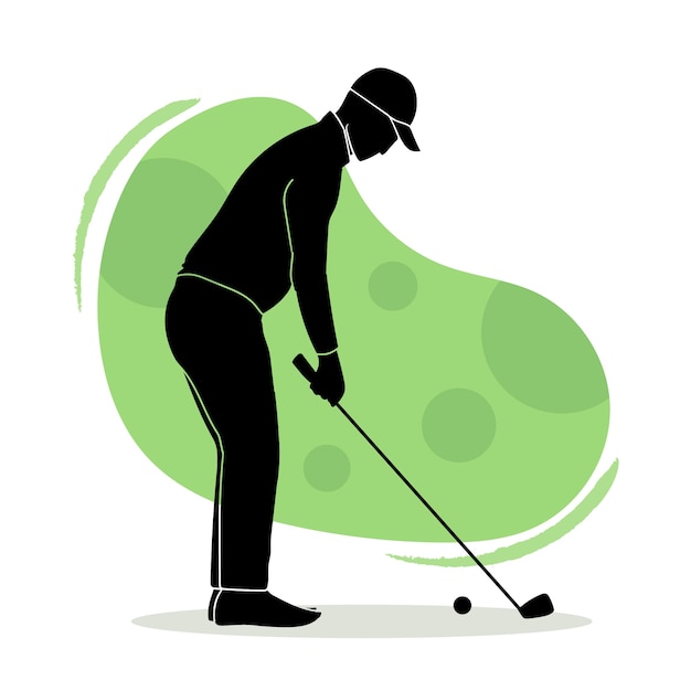 Vector met de hand getekende platte golfersilhouet illustratie