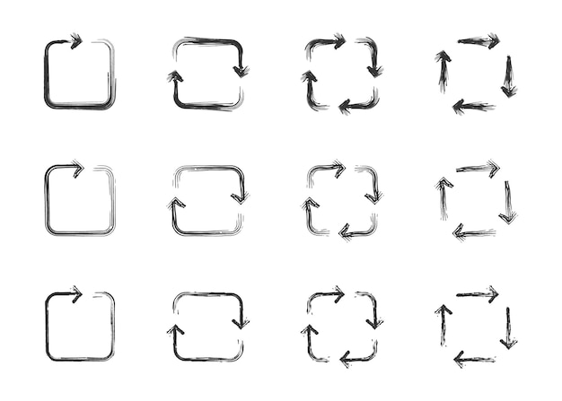 Met de hand getekende repetitieve procesiconenset Vectorillustratie