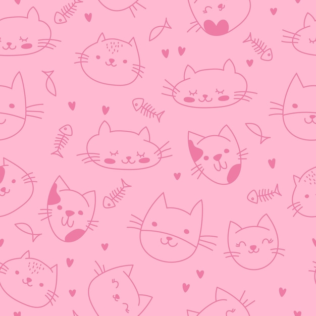 Met de hand getekende schets doodle kitty schattig element op roze achtergrond hallo kitty achtergrond