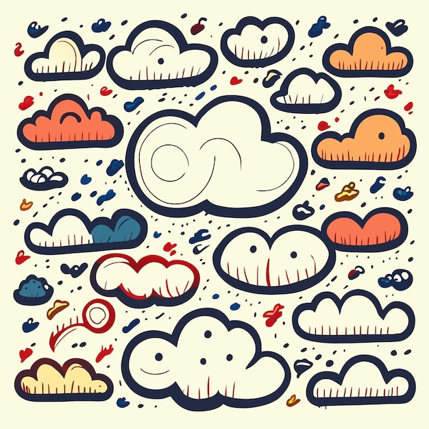 Vector met de hand getekende set wolken doodle hemel in schets stijl