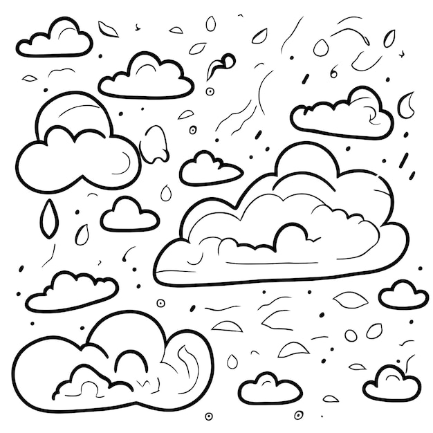 Vector met de hand getekende set wolken doodle hemel in schets stijl