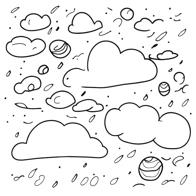 Vector met de hand getekende set wolken doodle hemel in schets stijl