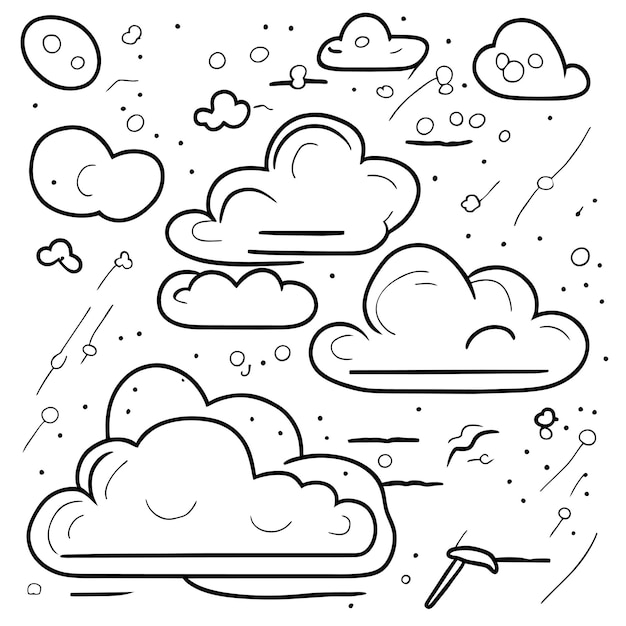 Vector met de hand getekende set wolken doodle hemel in schets stijl