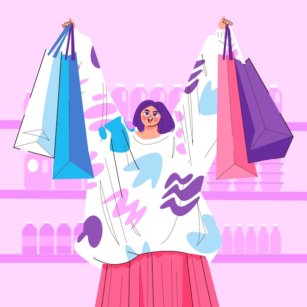 Vector met de hand getekende shopping cartoon illustratie