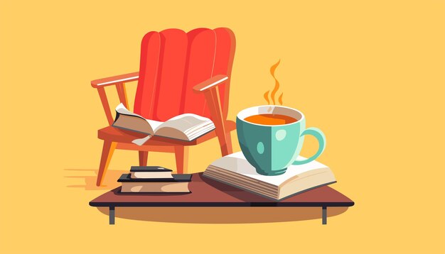 Vector met de hand getekende stapel boeken en een kop koffie voor de wereldboekdag stapel boeken met een kop thee