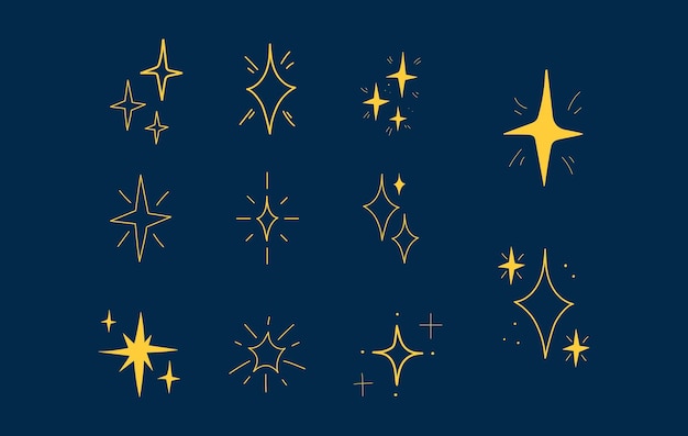 Vector met de hand getekende star en sparkle pictogram vectoren doodle ster en sprankel set