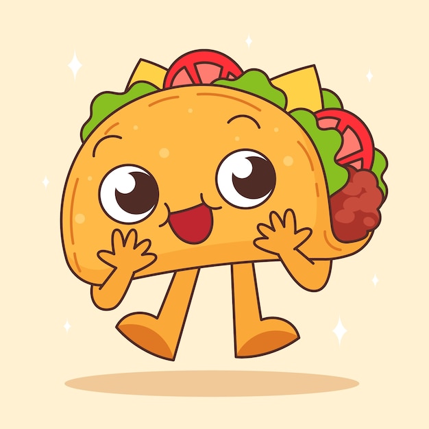 Met de hand getekende taco cartoon illustratie