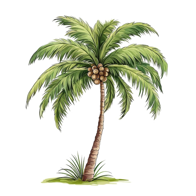 Met de hand getekende tropische palmbomen cartoon vector illustratie clipart witte achtergrond