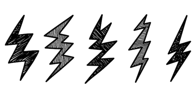 met de hand getekende vector doodle elektrische bliksem symbool schets illustratie gekleurde donder symbool doodle icoon