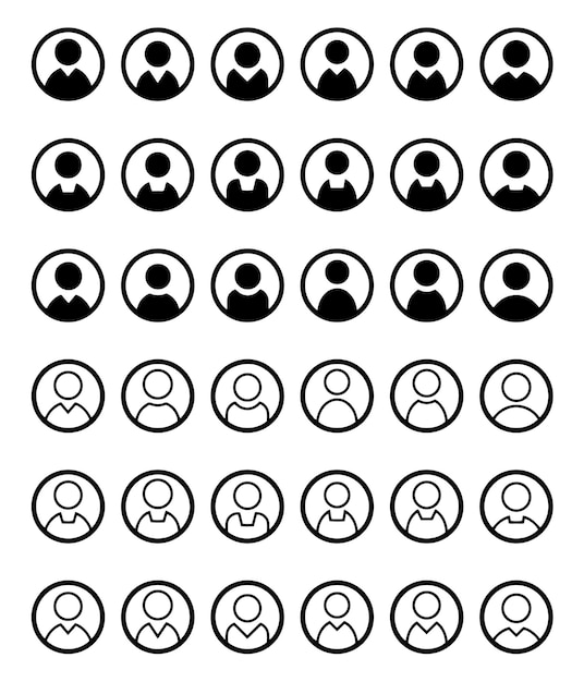 Met de hand getekende vector tekening Avatar icoon set Zwart-wit schets transparante achtergrond