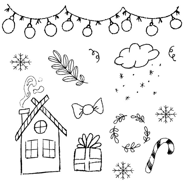 Vector met de hand getekende vector winter doodle elementen