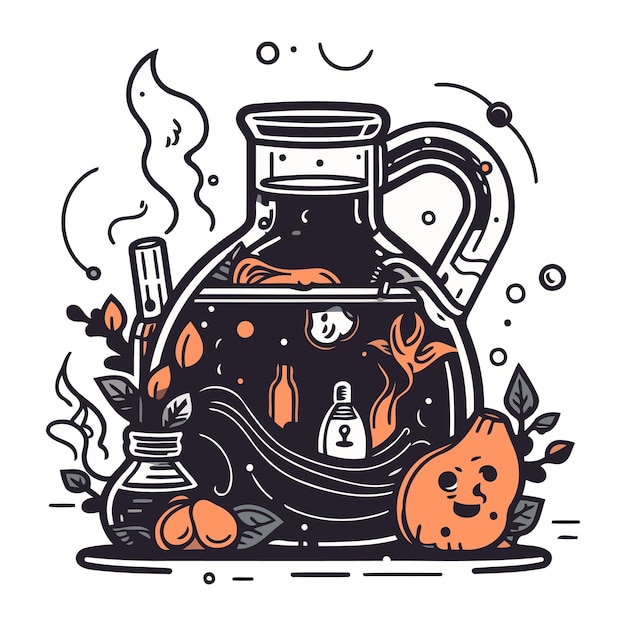 Vector met de hand getekende vectorillustratie of tekening van een halloween drankje in een pot