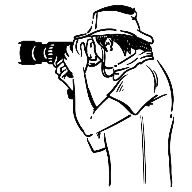 Met de hand getekende vectorillustratie van een natuurfotograaf