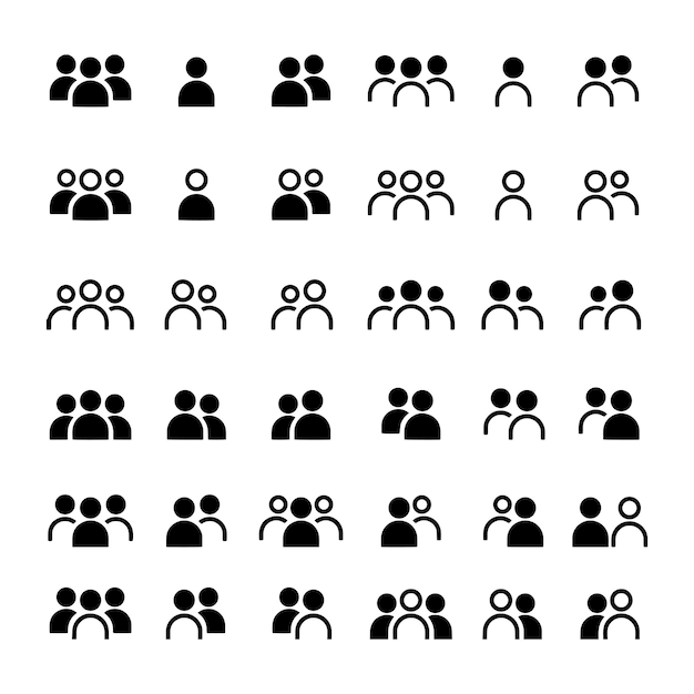 Met de hand getekende vectortekening Iconenset van mensen Zwart-wit schets doorzichtige achtergrond