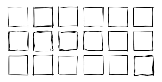 Met de hand getekende vierkante frames Doodle lijn vierkante frame Vector grenzen grunge sjabloon set