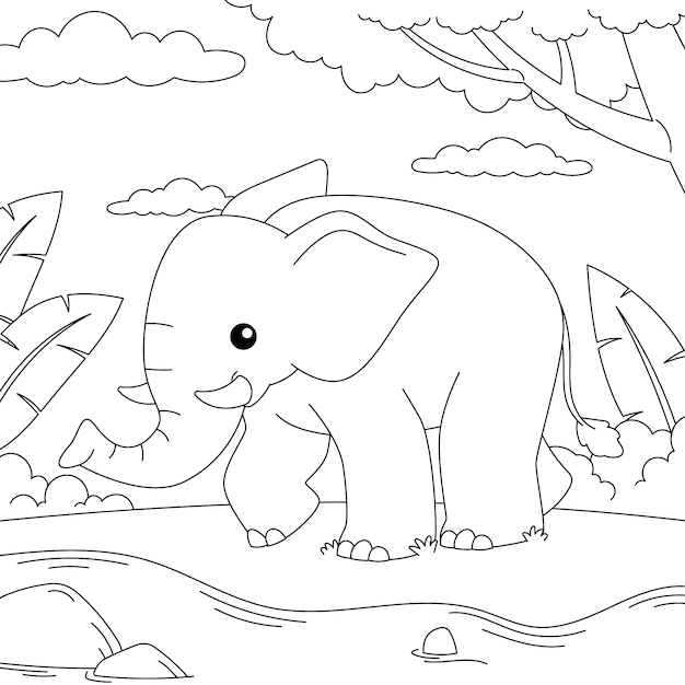 Met de hand getekende wilde dieren kleurpagina illustratie
