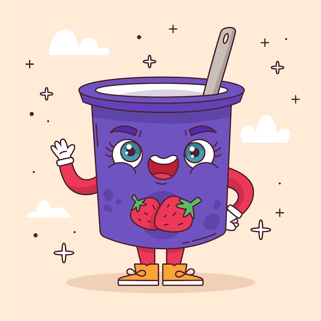 Vector met de hand getekende yoghurt cartoon illustratie