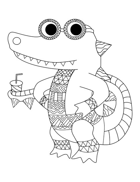 Met de hand getekende zwart-witte alligator vector alligator kleurpagina alligator contour tekening