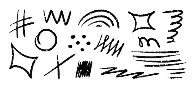 Met krijt met de hand getekende pijl marker lijnen onderstreept met potlood penseel krabbels grunge textuur zig zag doodle