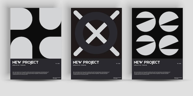 Meta modern aesthetics of swiss design poster collection layout. Brutalist-inspired vector graphics.