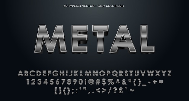 Vector metal 3d alphabet completed with numbers and symbols