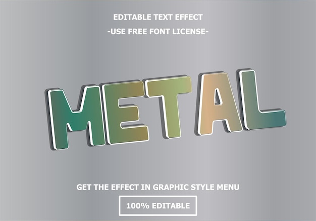 Vettore modello per effetti di testo modificabili 3d in metallo. vettore di licenza per font premium gratuito