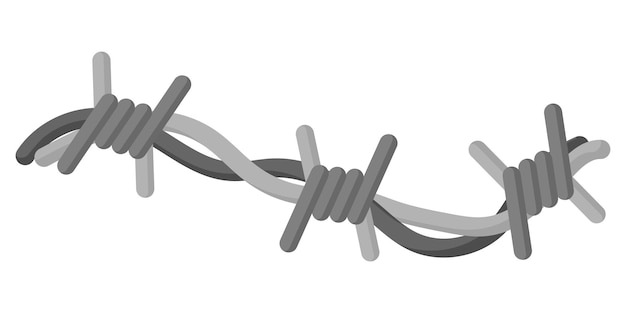 보호 장벽, 산업 및 농업 울타리를 위한 날카로운 가시가 있는 금속 가시 철사. 군대, 군인, 전쟁을 위한 군사 개념. 벡터 만화 격리 된 그림입니다.