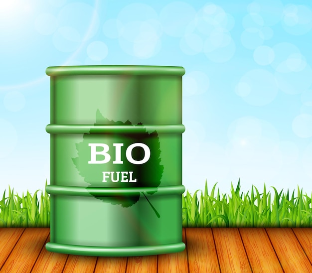 Metal barrel with bio fuel Vector illustration