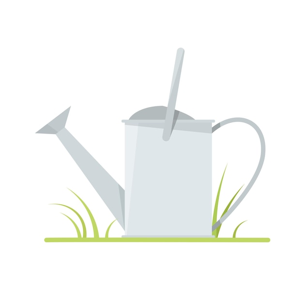 Vector metal big watering can on grass and white background