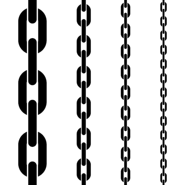 Vector metal black chain set seamless pattern isolated on white background