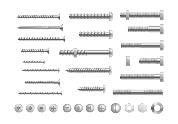 metal bolt and screw. realistic steel nails