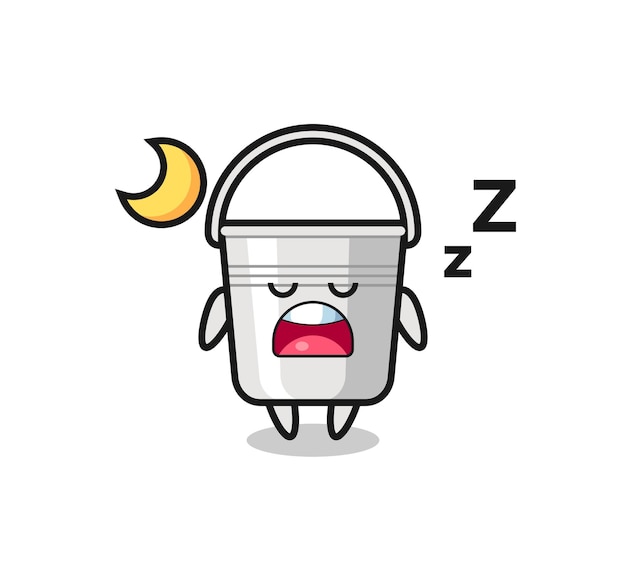 Metal bucket character illustration sleeping at night