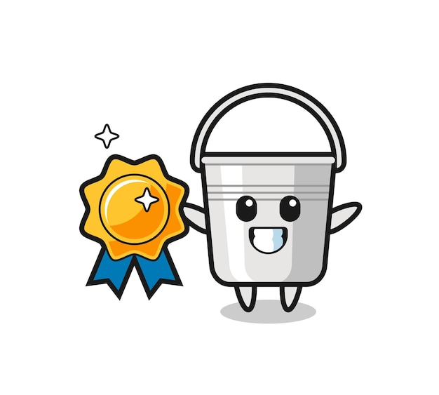 Metal bucket mascot illustration holding a golden badge , cute style design for t shirt, sticker, logo element