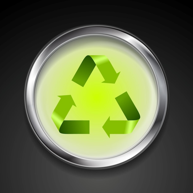 Metal button with green recycle logo sign Vector background template
