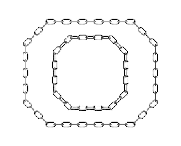 Металлическая цепочка с реалистичной композицией векторной иллюстрации серебряных цепей в форме многоугольника