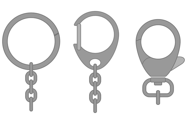 Vettore set di illustrazioni vettoriali con fermaglio in metallo per borsa con serratura ad anello portachiavi