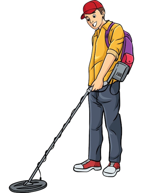 Vector metal detectorist cartoon colored clipart