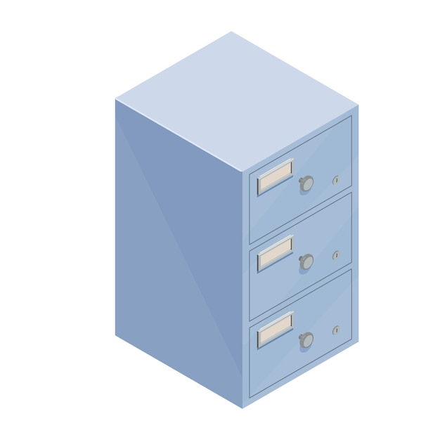 Vector metal file cabinet isometric flat illustration office interior element office furniture