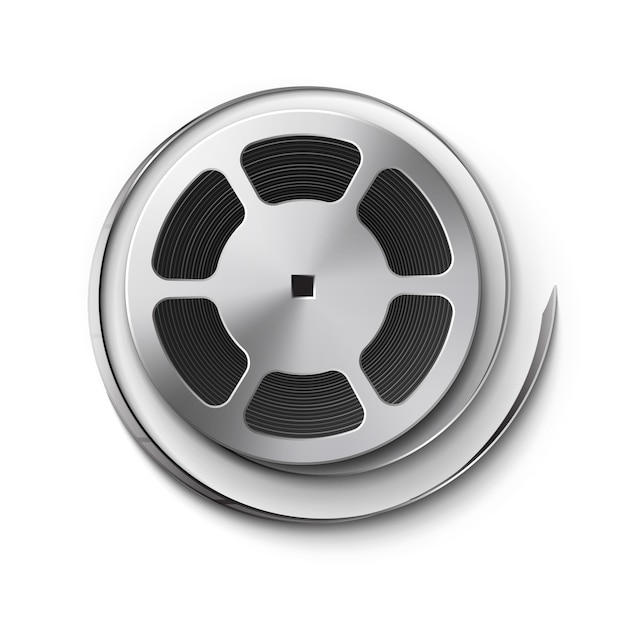 Premium Vector  Metal film reel with ribbon close up top view