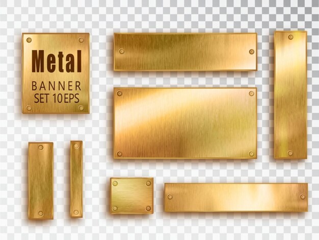 Metal gold banners set realistic