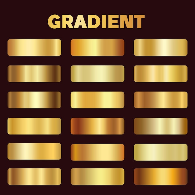 Vector metal golden gradients. vector square gold gradient texture collection for design