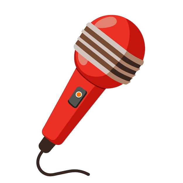 Металлический караоке-микрофон в стиле мультфильма на белом фоне